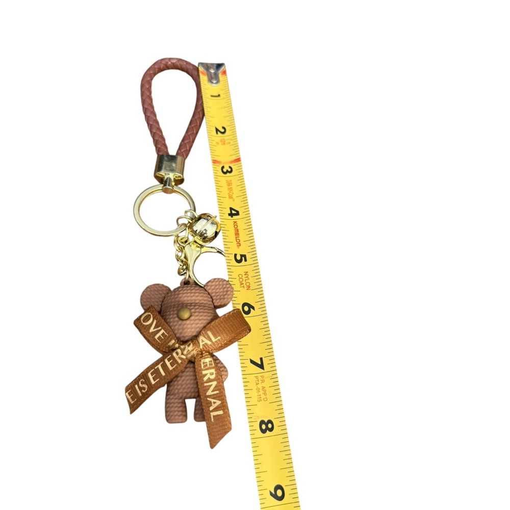 CUTE TEDDY BEAR KEYCHAIN WITH BRAIDED STRAP AND BELL - Picture 2 of 2